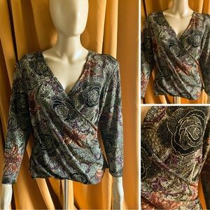Vtg JBS Ltd. Floral and Gold blouse